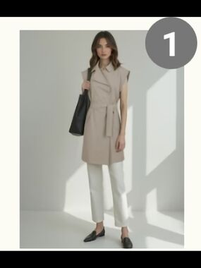 New York & Company Sleeveless Tie-Waist Trench Vest in Beige